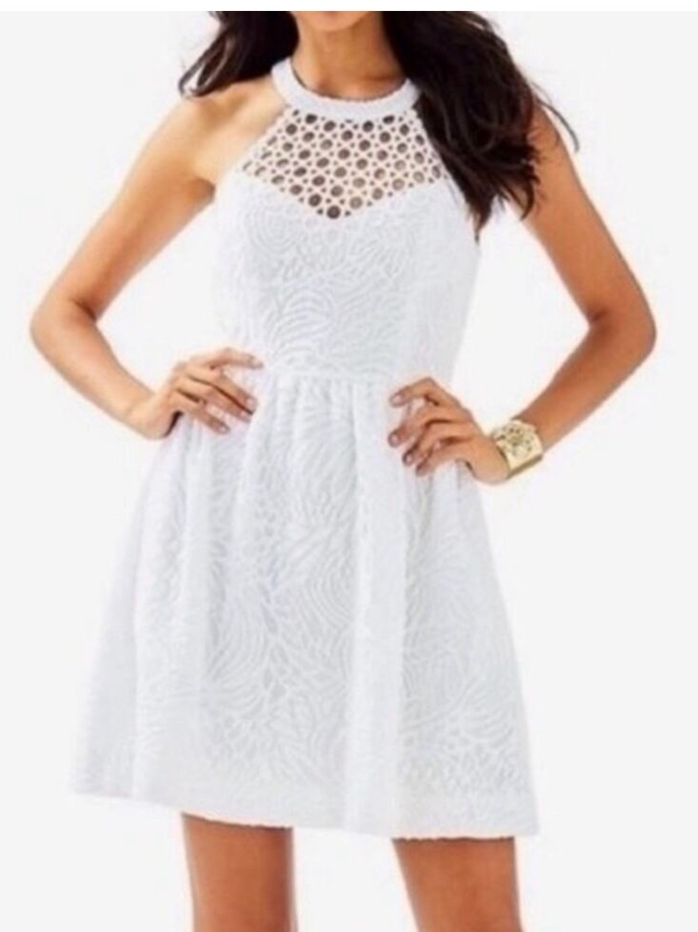Lilly Pulitzer Kinley Dress features a halter neckline w/lace detailing Size 10